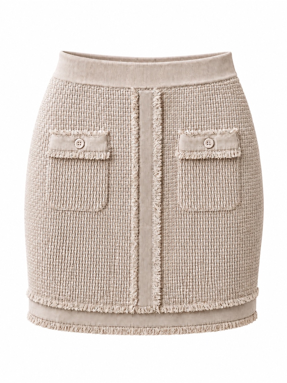 Adrianna Papell NWT Textured Knit Fringe Mini Skirt Beige Size M